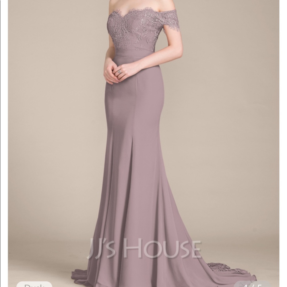 JJ’s House Trumpet/Mermaid Off-the-shoulder Court Train Chiffon Lace Dress